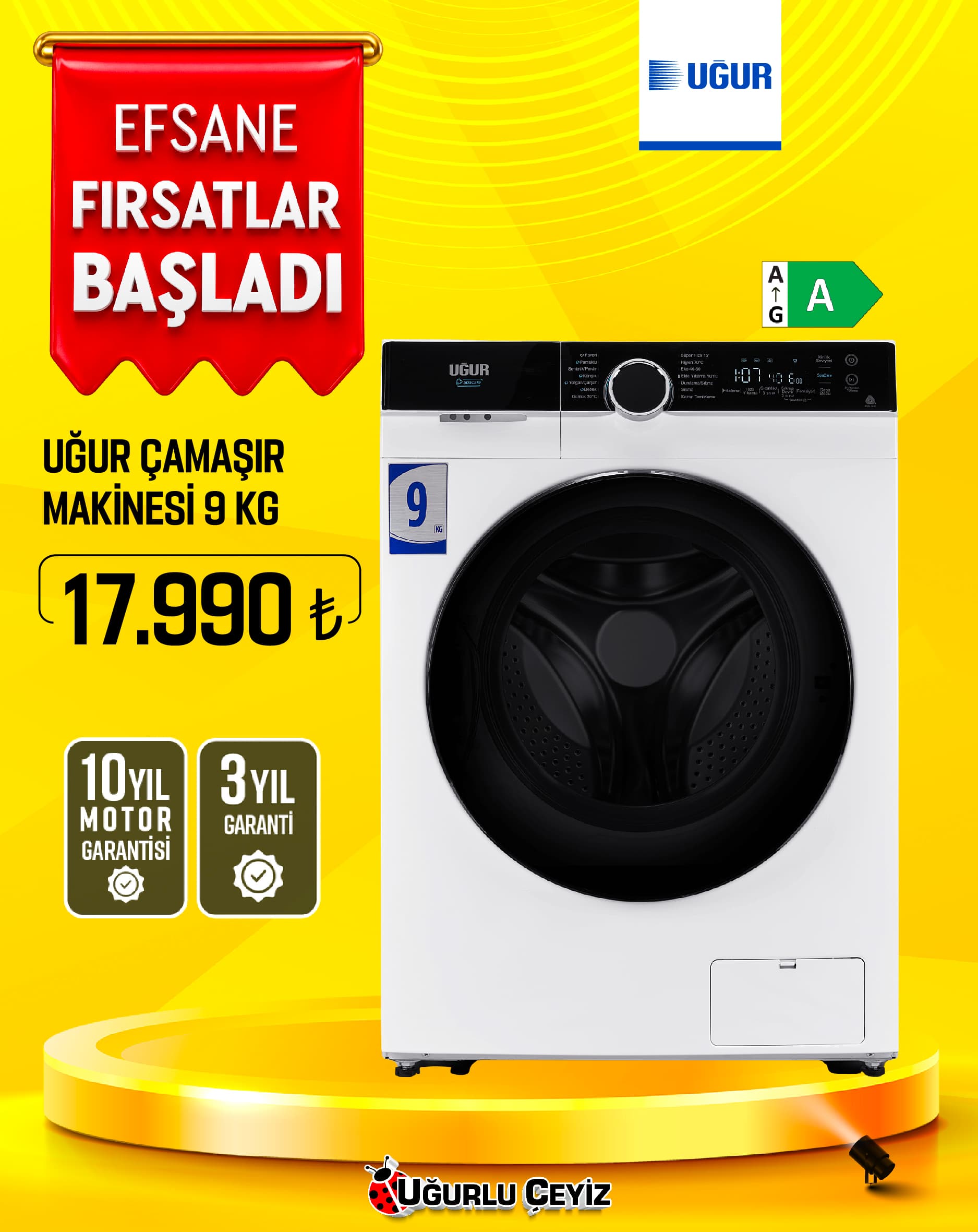 Uğur Çamaşır Makinesi 9 Kg Beyaz Ucm 20914 B101