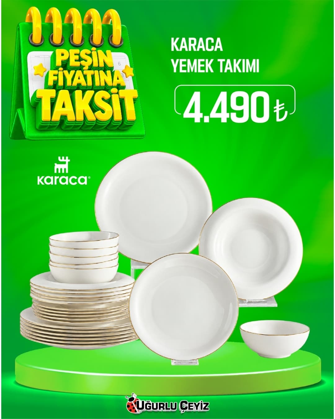 Karaca Yemek Takımı 24 Parça Stream Bone Pavli Gold