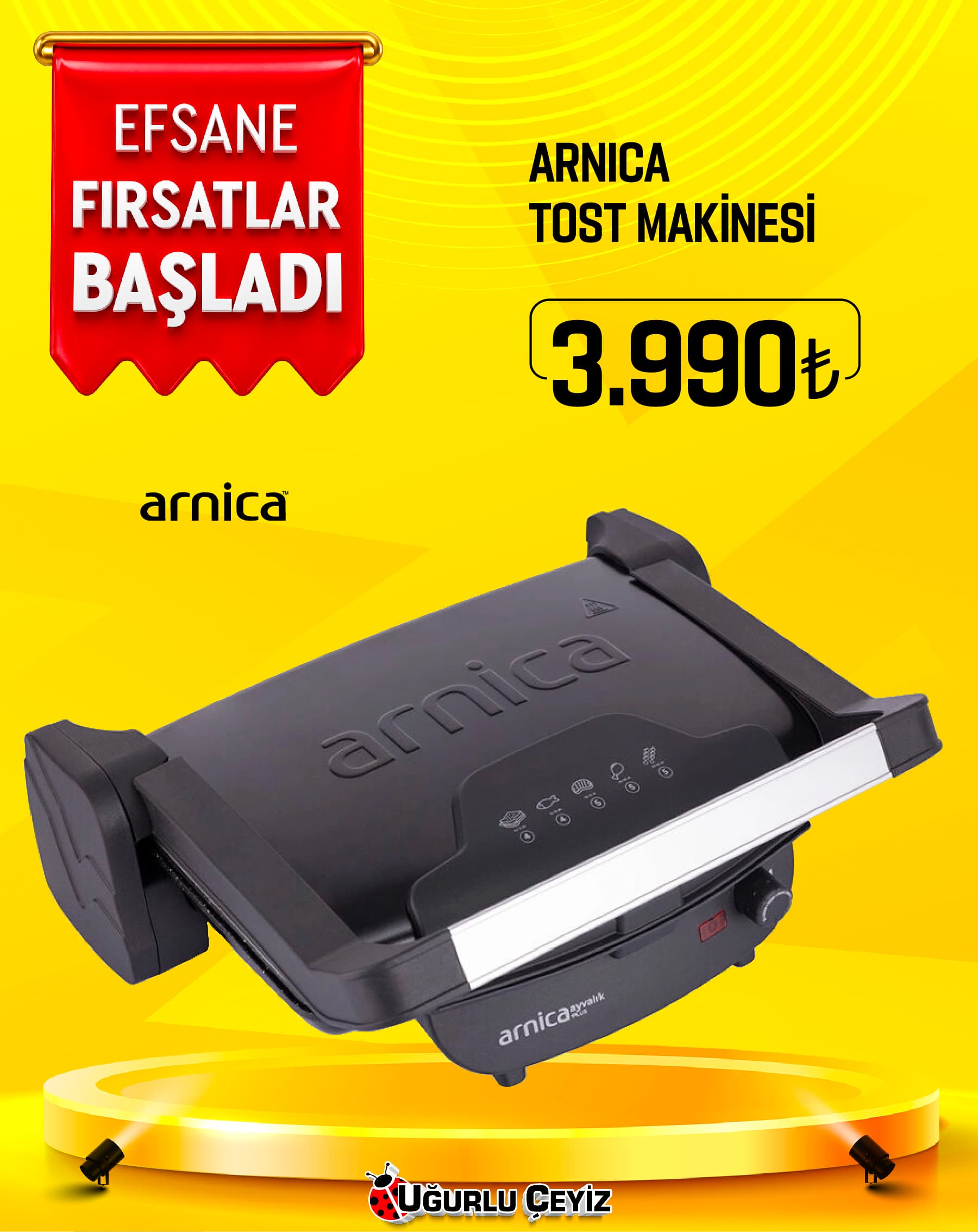 Arnica Tost Makinesi Ayvalik PLUS Siyah Gh 26400