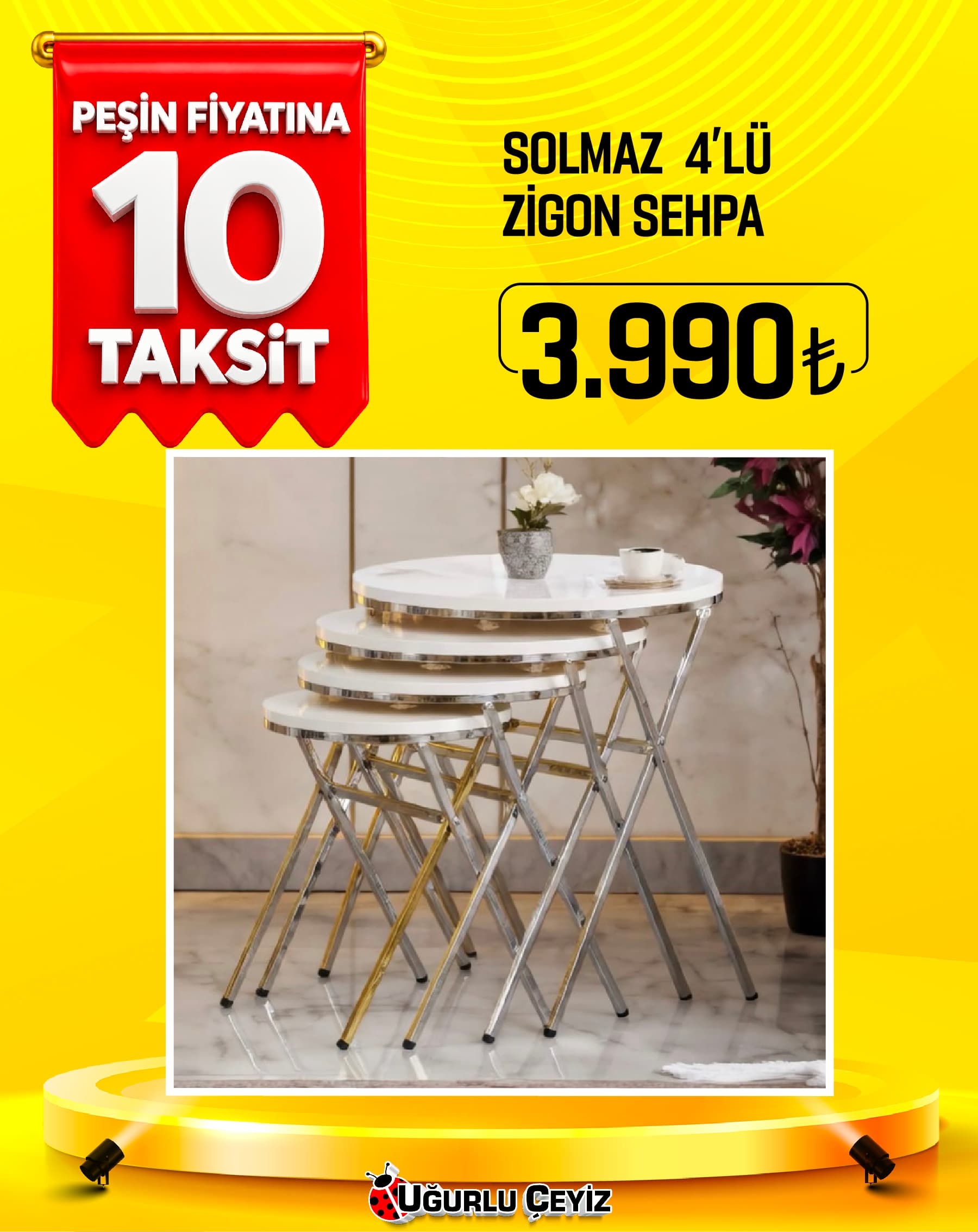 Güneş Zigon Sehpa Solmaz Krom