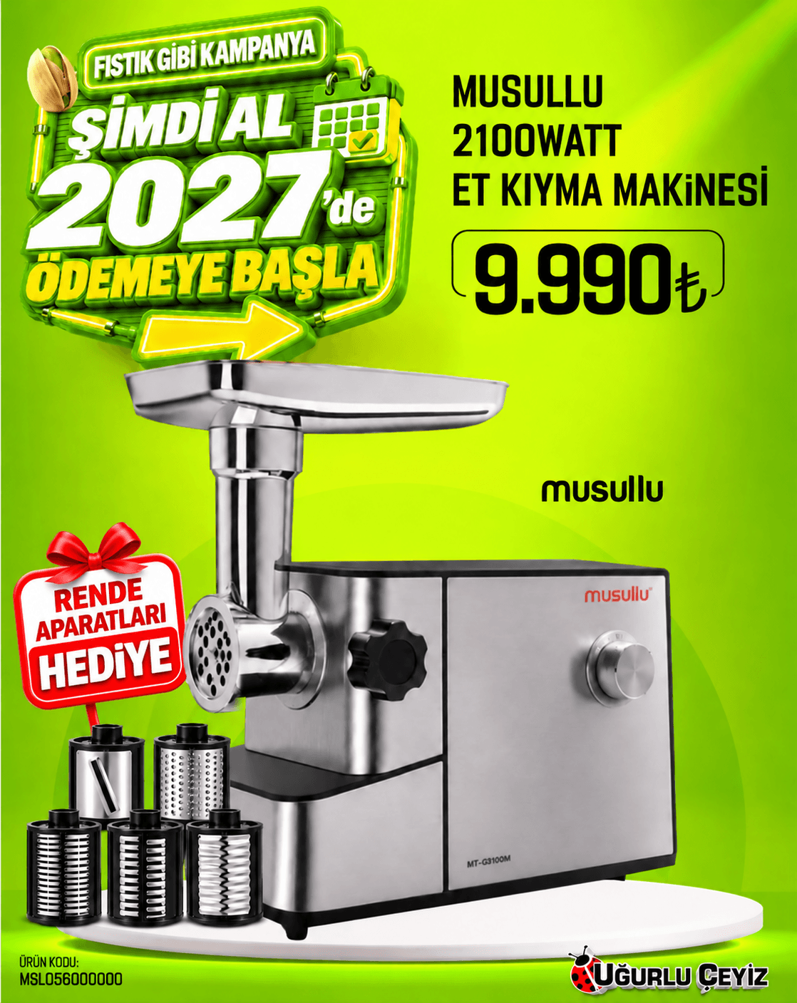 Musullu 2100 W Et ve Kıyma Makinesi