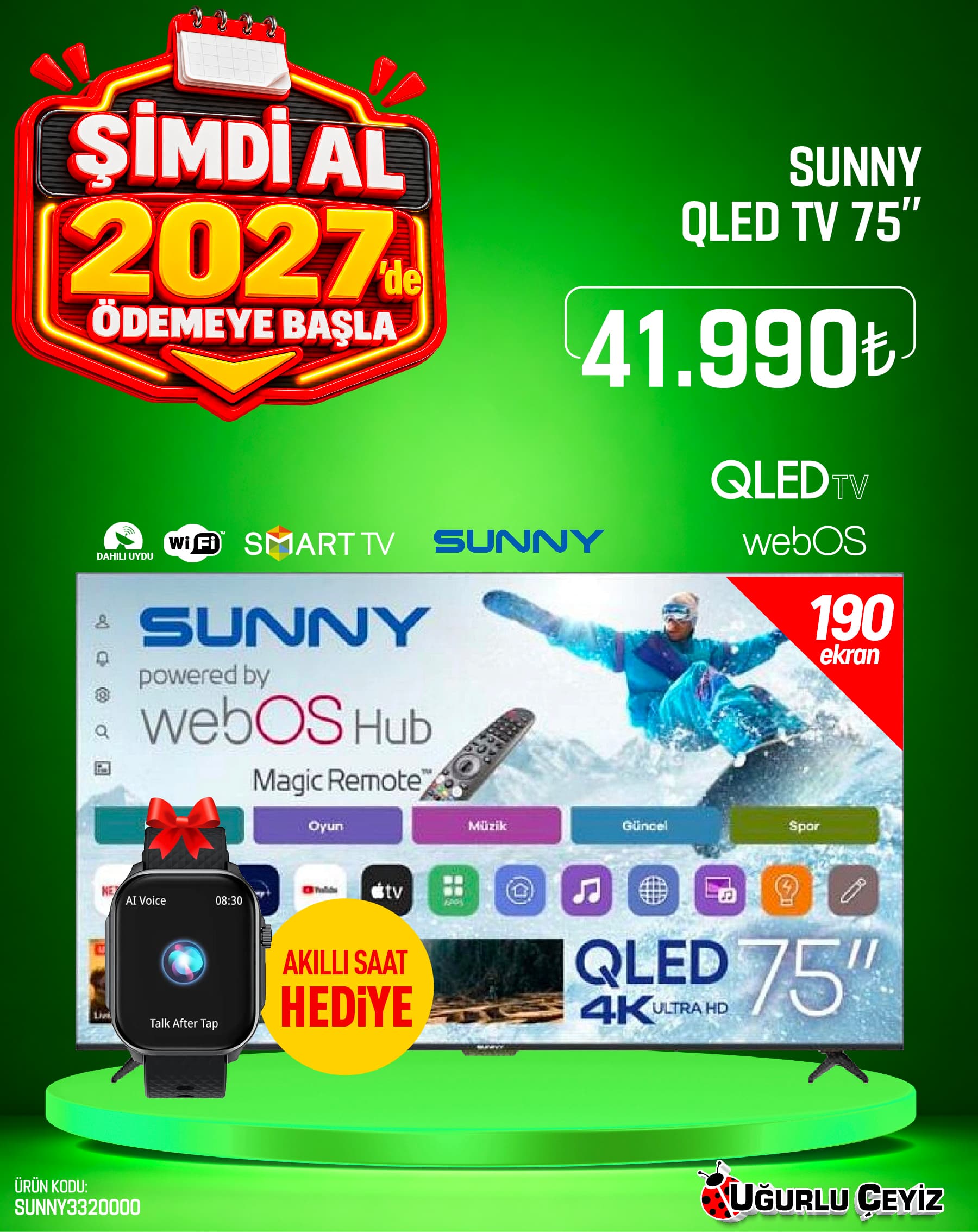 Sunny 75 İnç 190 Ekran QLED TV SN75QLEDM-W02M Televizyon
