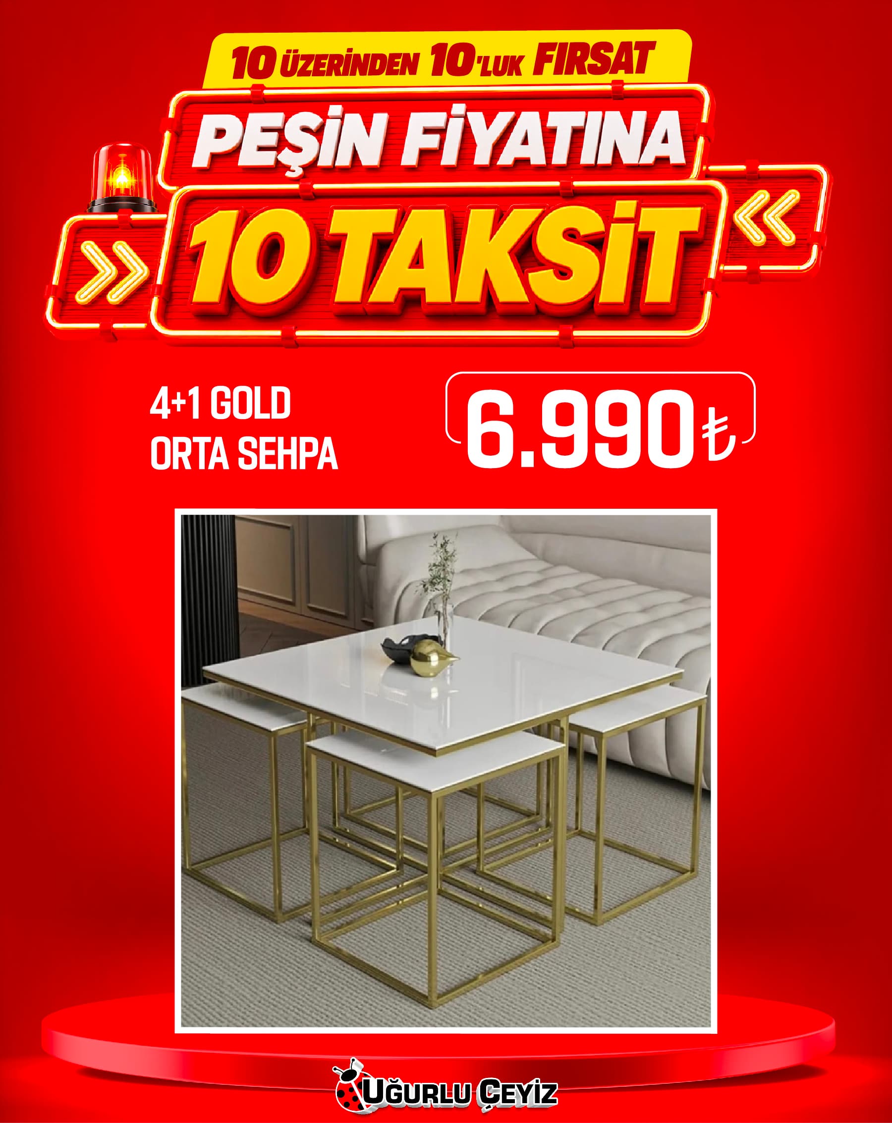 Hilal Kare Sehpa Gold 4+1