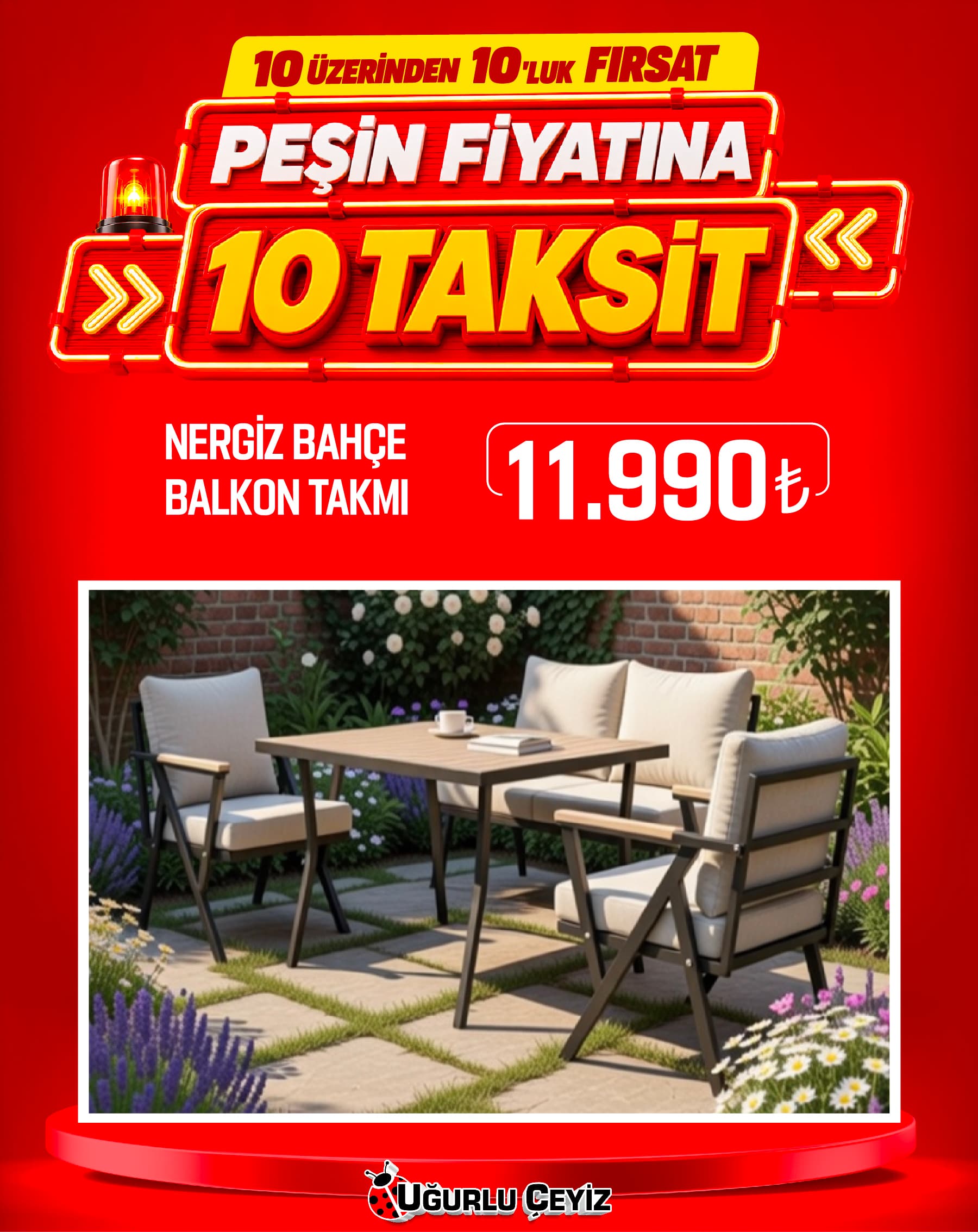 Gunes Nergıs Bahce Mobılyası Masa Sandalye Set Krem
