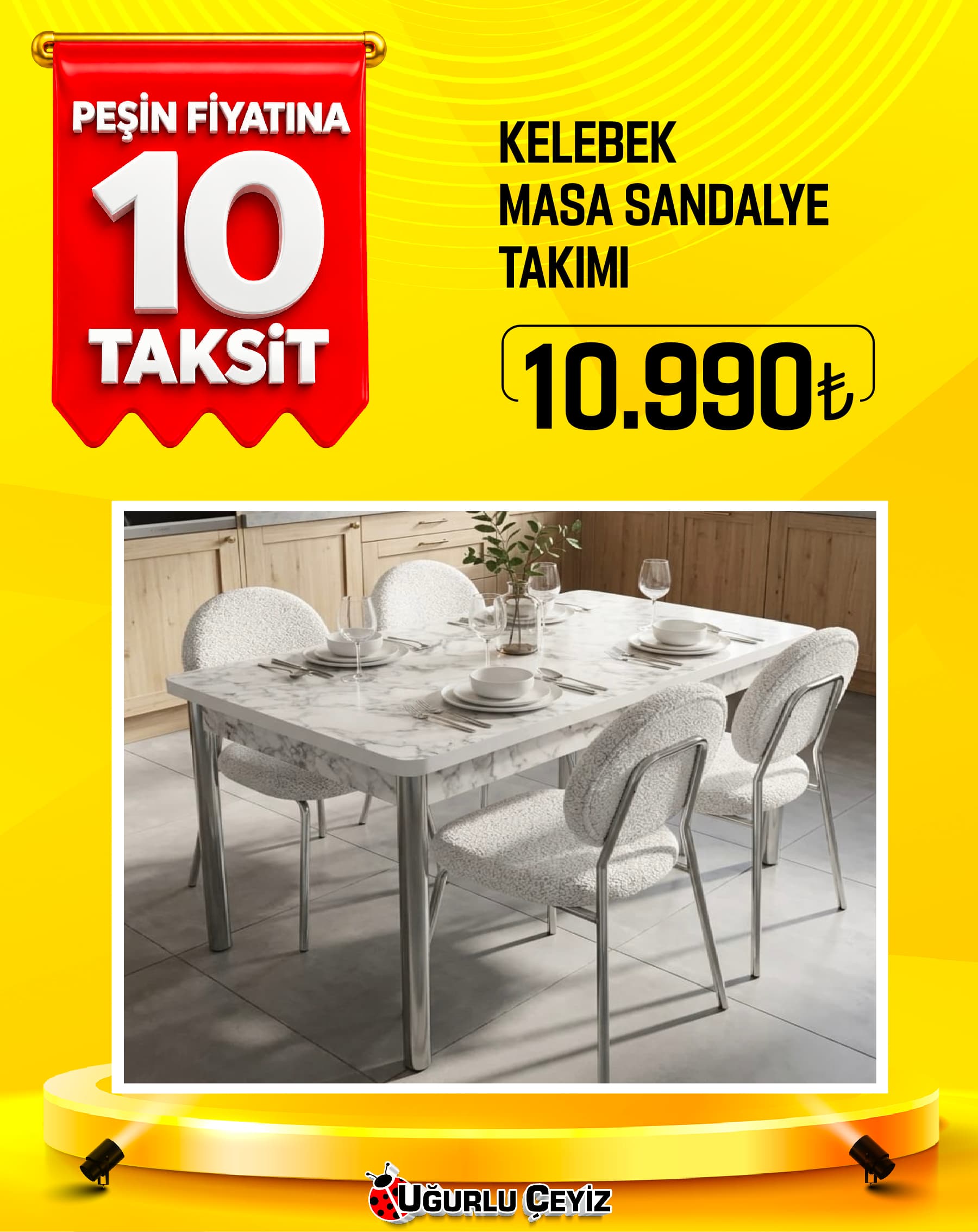 Ozer Masa Sandalye Takımı Naz Nikelaj Kelebek Masa
