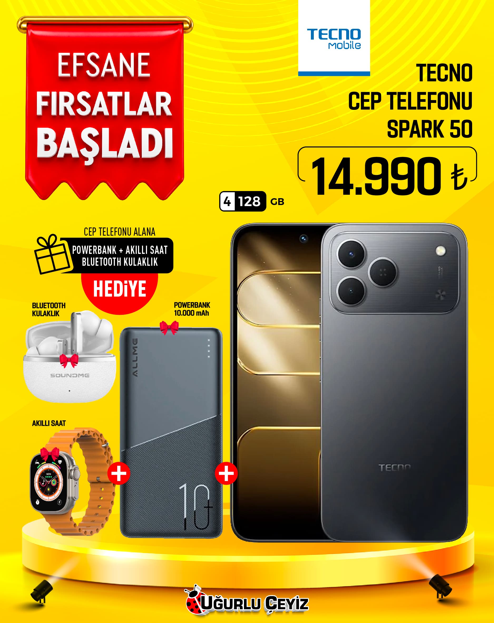 Tecno Cep Telefonu Spark 50 Black 128/4