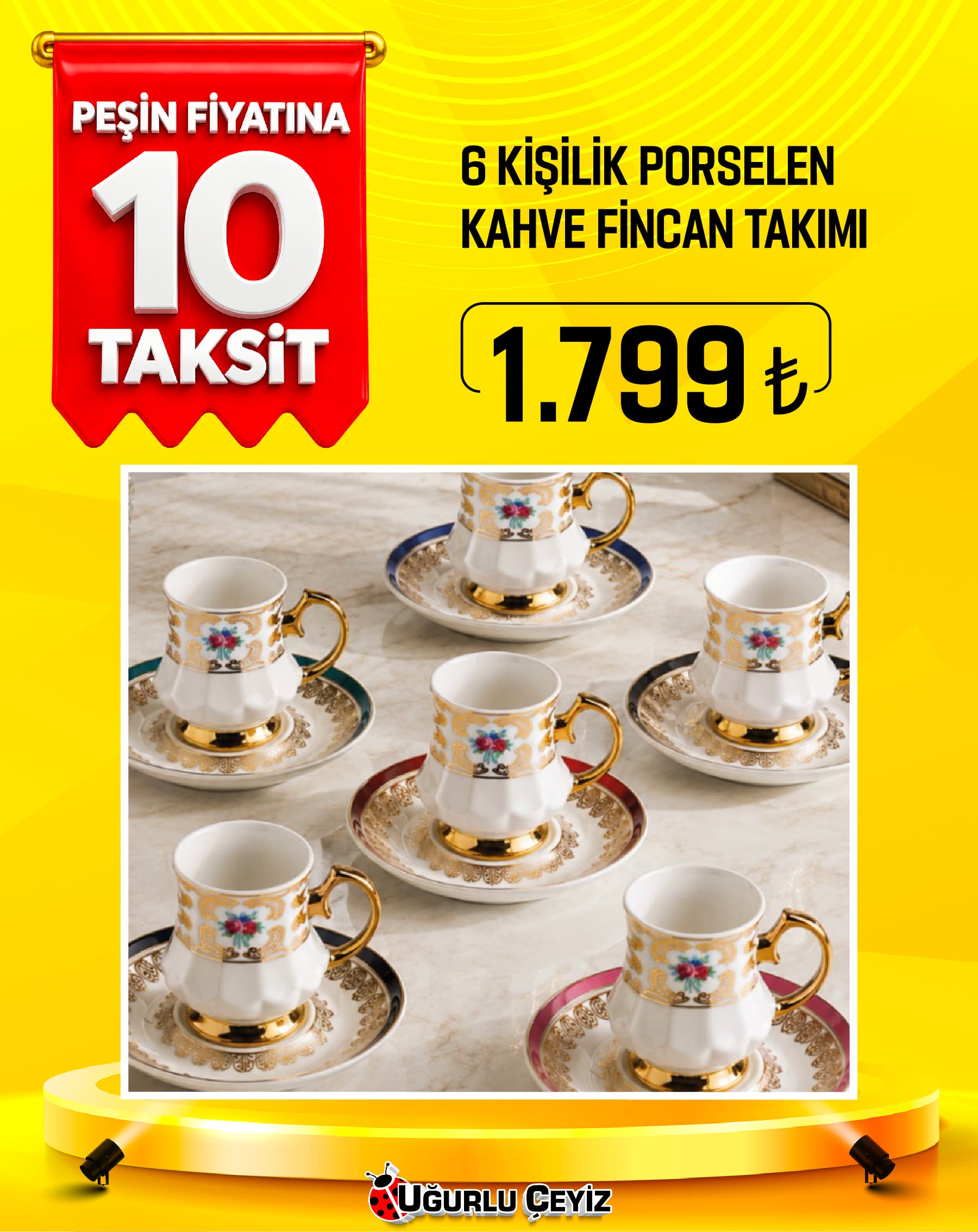 Dubai Kahve Takımı 6 LI Porselen Bavarıa Gold MIX TR 6840