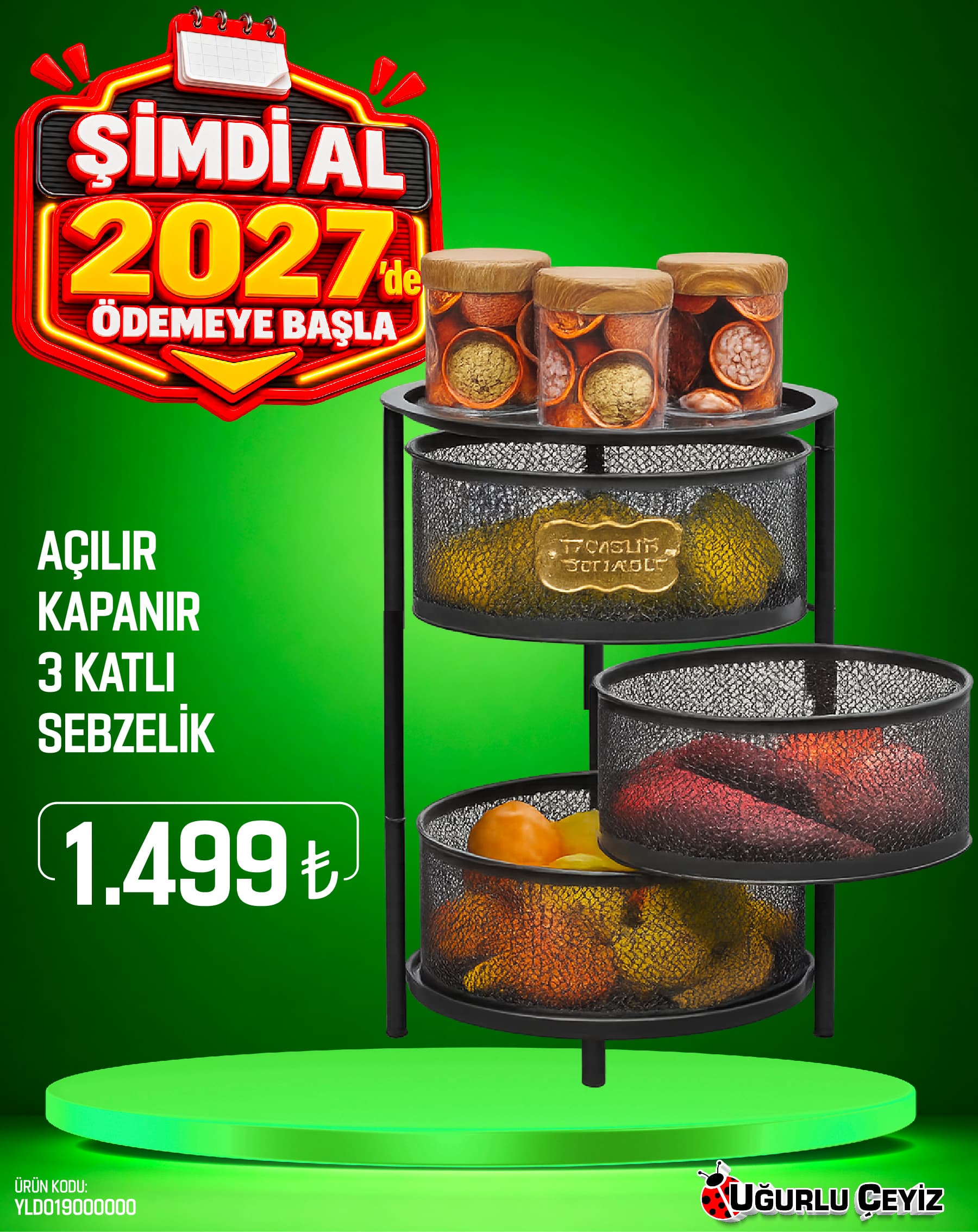 Yıldız 3 Katlı Katlanabilir Beyaz Ferforje Sebzelik 1058