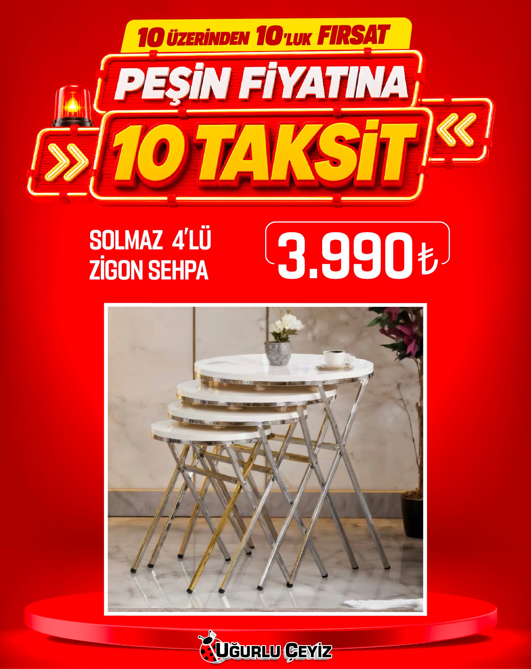 Güneş Zigon Sehpa Solmaz Krom