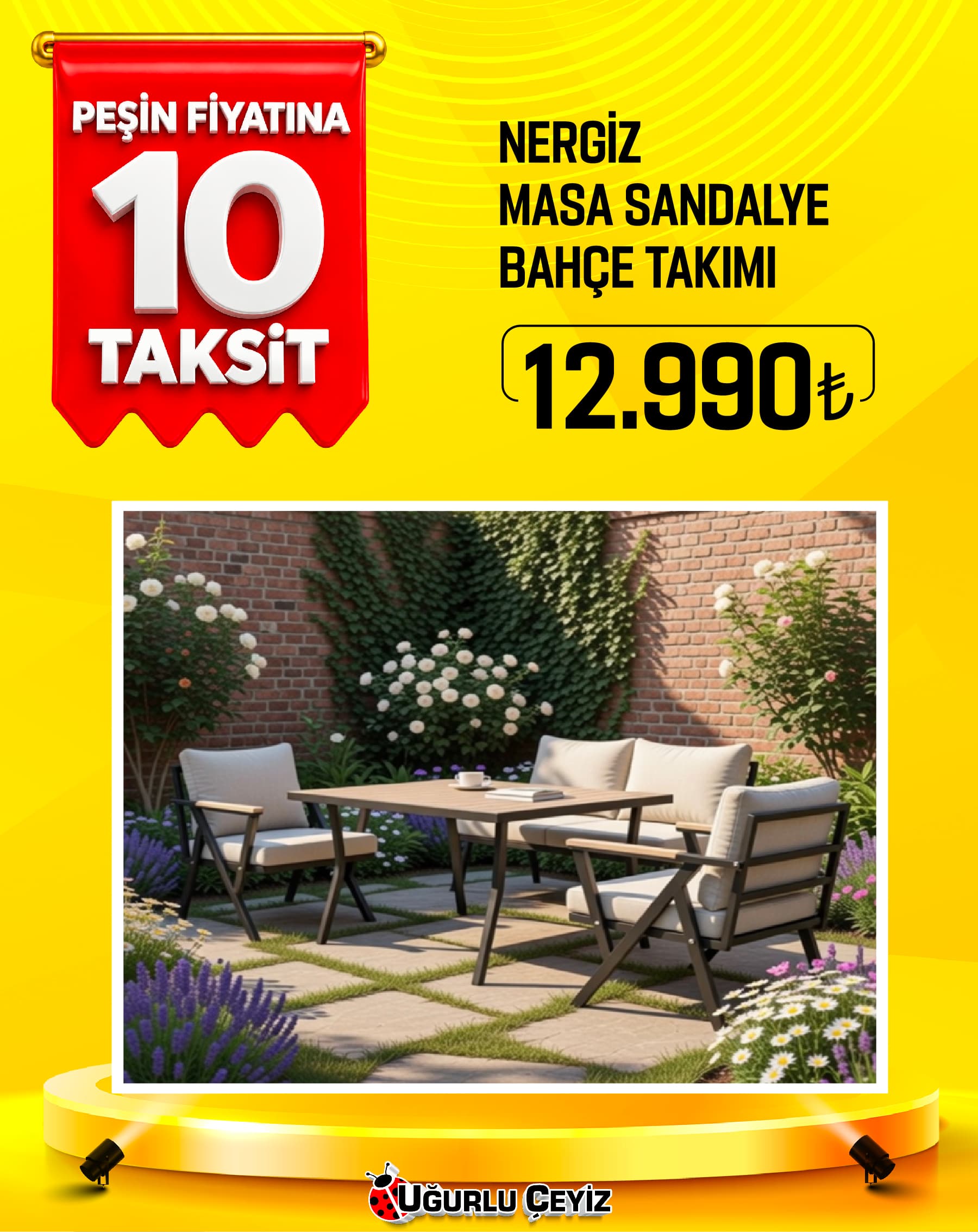 Gunes Nergıs Bahce Mobılyası Masa Sandalye Set Krem