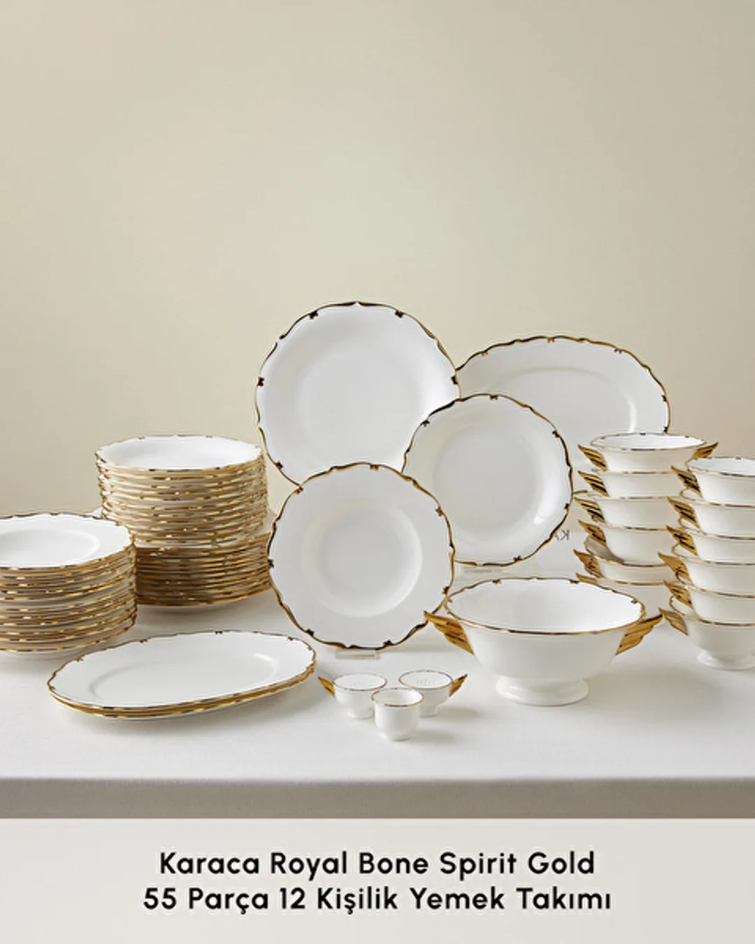 Karaca Yemek Takımı 55 Parça Royal Bone Spırıt Gold 8683650436942 - 1. görsel