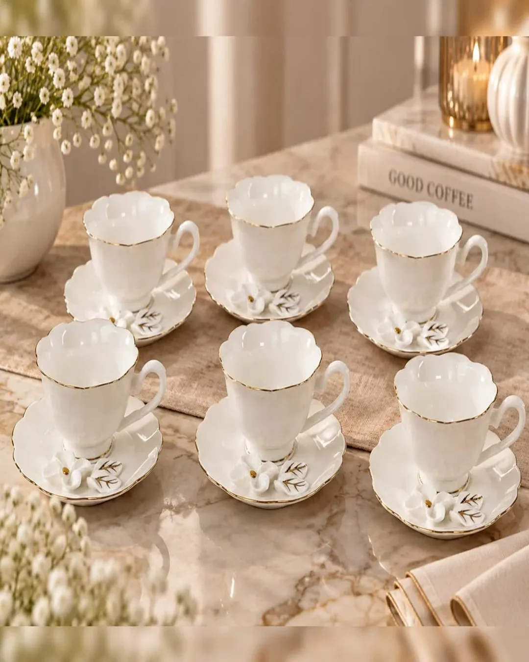 Emsan Daisy Luxe Gold Beyaz 6 Kişilik Kahve Fincanı Takımı - 1. görsel