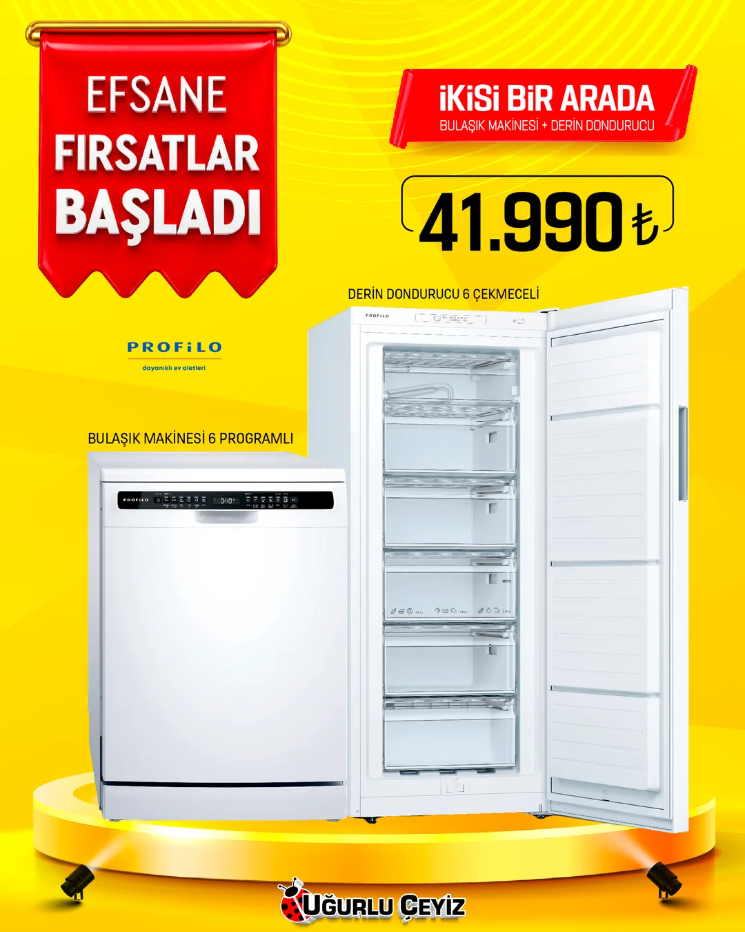 PROFİLO DERİN DONDURUCU + BULAŞIK MAKİNASI İKİLİ PAKET