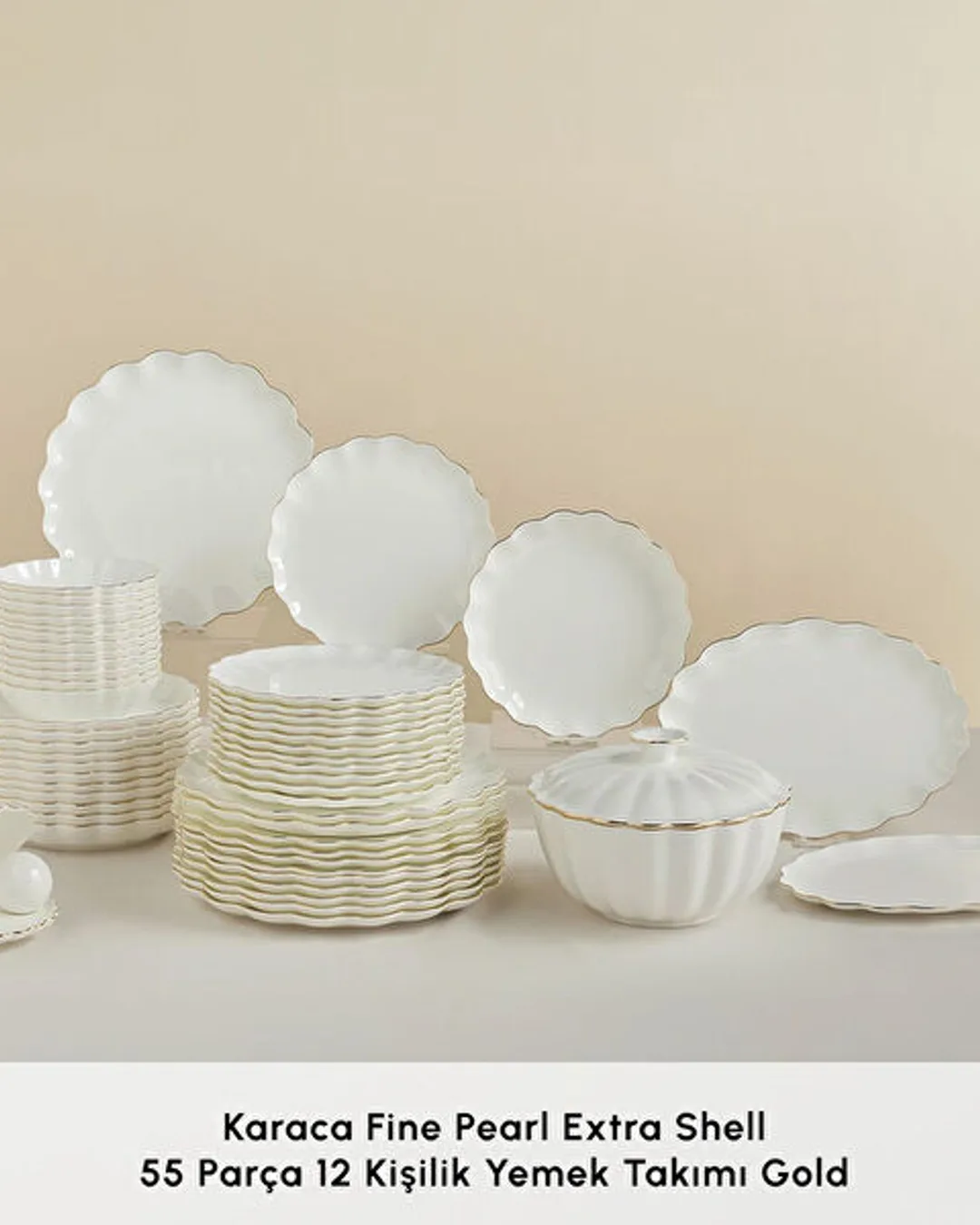 Karaca Yemek Takımı 55 Parça Fıne Pearl Extra Sheel Gold 8683650362029 - 1. görsel