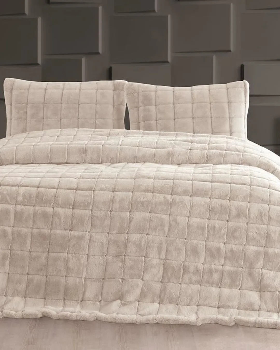 Merinos Yatak Örtüsü Seti Kutulu Luxe Bej Cizgili - 1. görsel