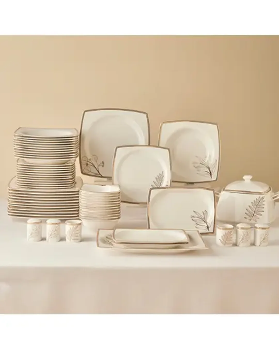 Karaca Yemek Takımı 60 Parça Square Bone Hazel Kare - 1. görsel