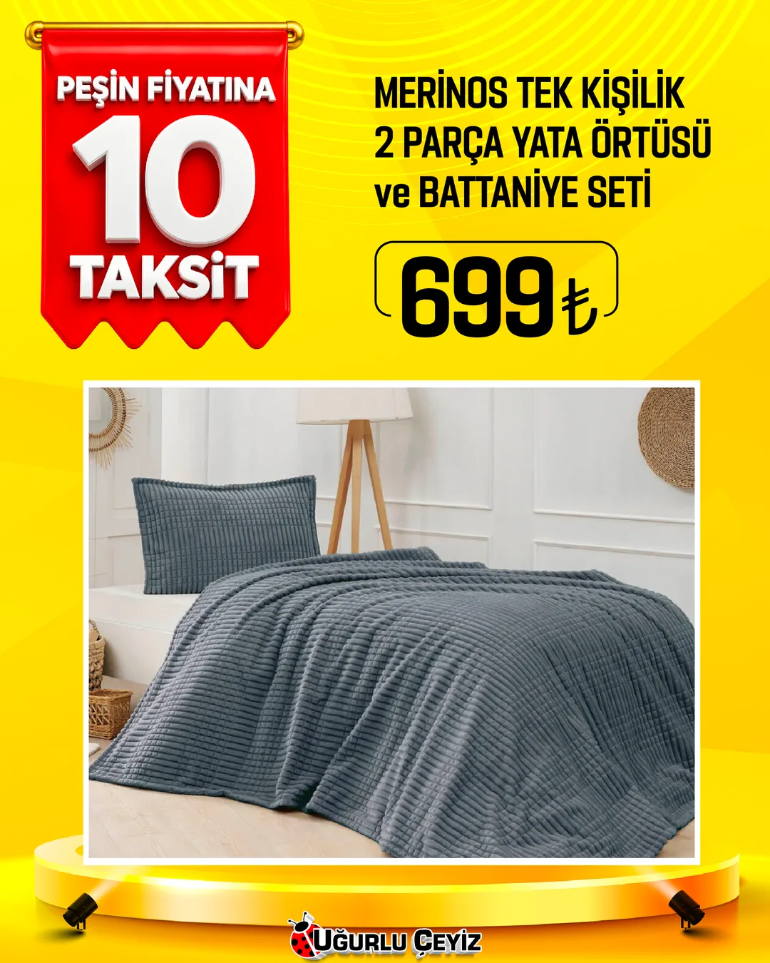 Merınos Battanıye Set 2 Parça Modern Lıne Kemık - 1. görsel