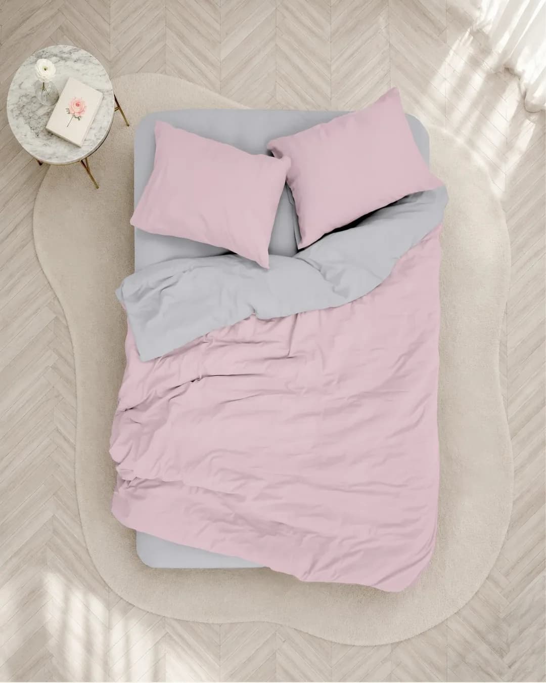 Cotton Box Nevresim Takimi Tek Kisilik Plain Rnf Pembe Gri - 1. görsel