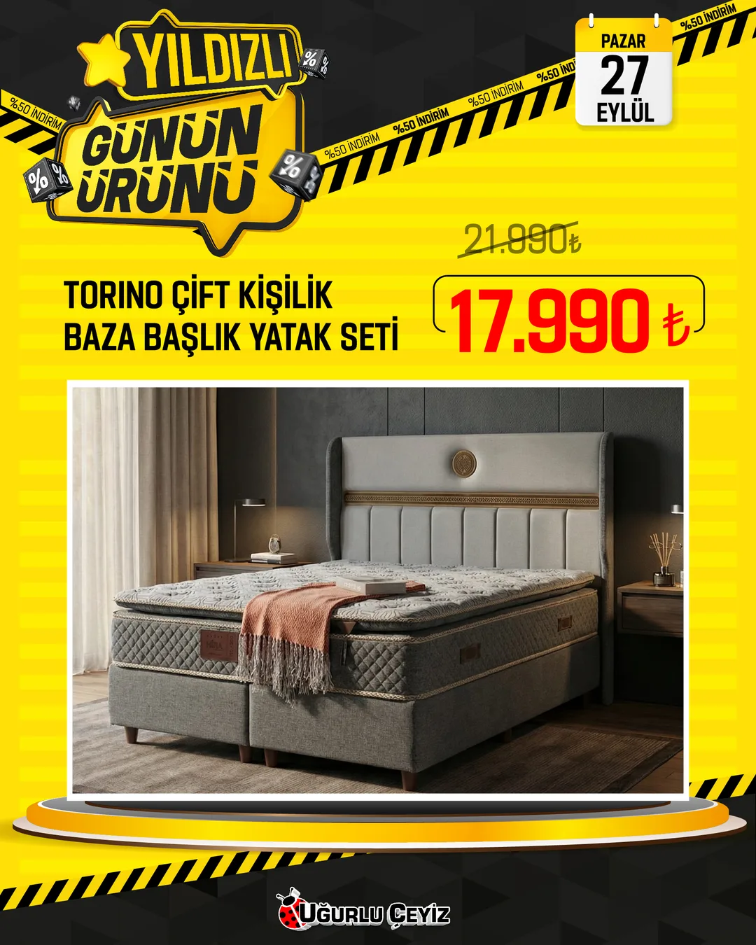 Torino Çift Kişilik Baza Başlık Yatak Seti