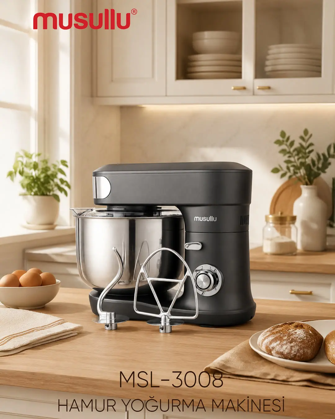 Musullu Hamur Yogurma Makinesi 7 Lt Msl 3008 Çift Hazneli - 1. görsel
