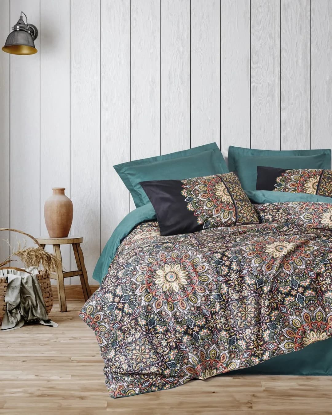 Cotton Box Çift Kişilik Uyku Seti Saten Ornate Petrol