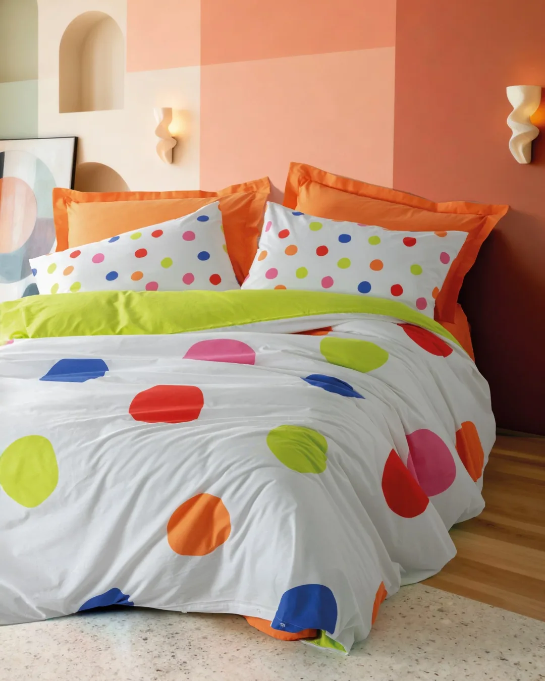 Cotton Box Nevresim Takımı Tek Kişilik Modeline Ranforce Dotsy Turuncu - 1. görsel