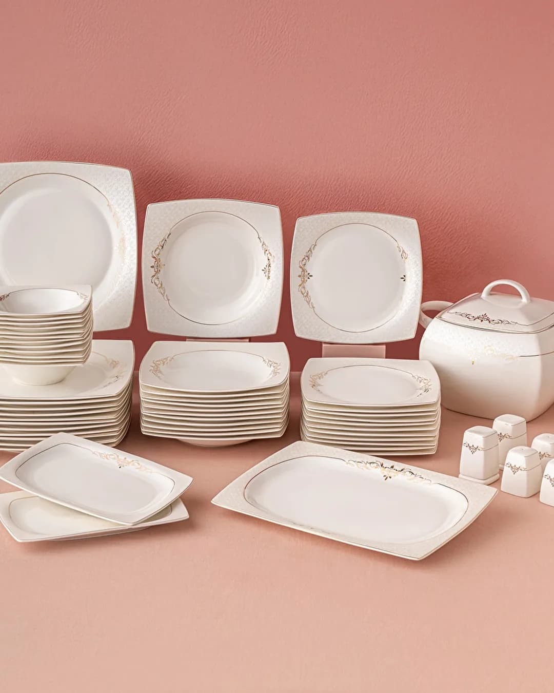 Emsan Yemek Takimi 53 Parça Porselen Fine Bone Lorella Beyaz Gold - 1. görsel
