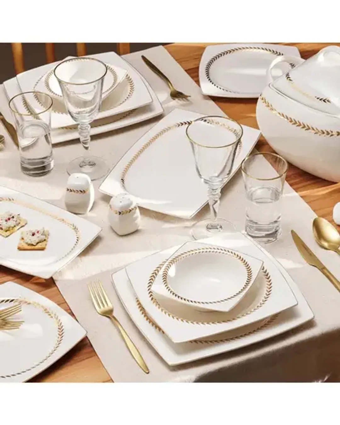 Emsan Yemek Takımı 60 Parça Fine Bone Kare Basak Gold