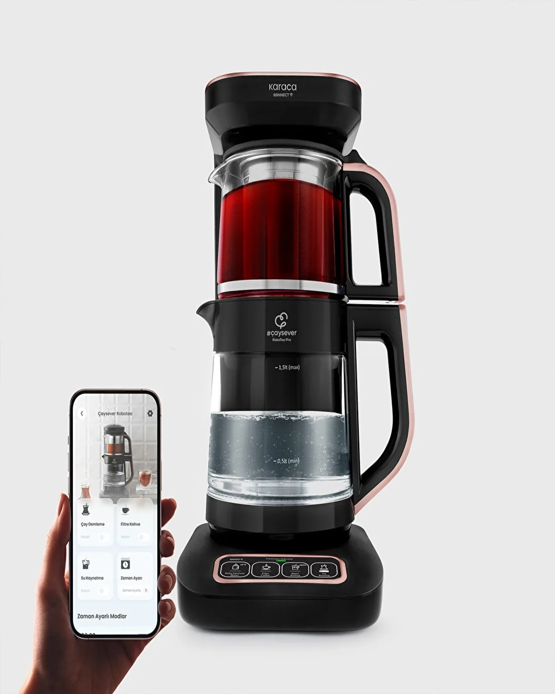Karaca Wi-Fi Bağlantılı 4'ü 1 Arada Rosegold Çay Makinesi Çaysever Robotea Pro Connect - 1. görsel