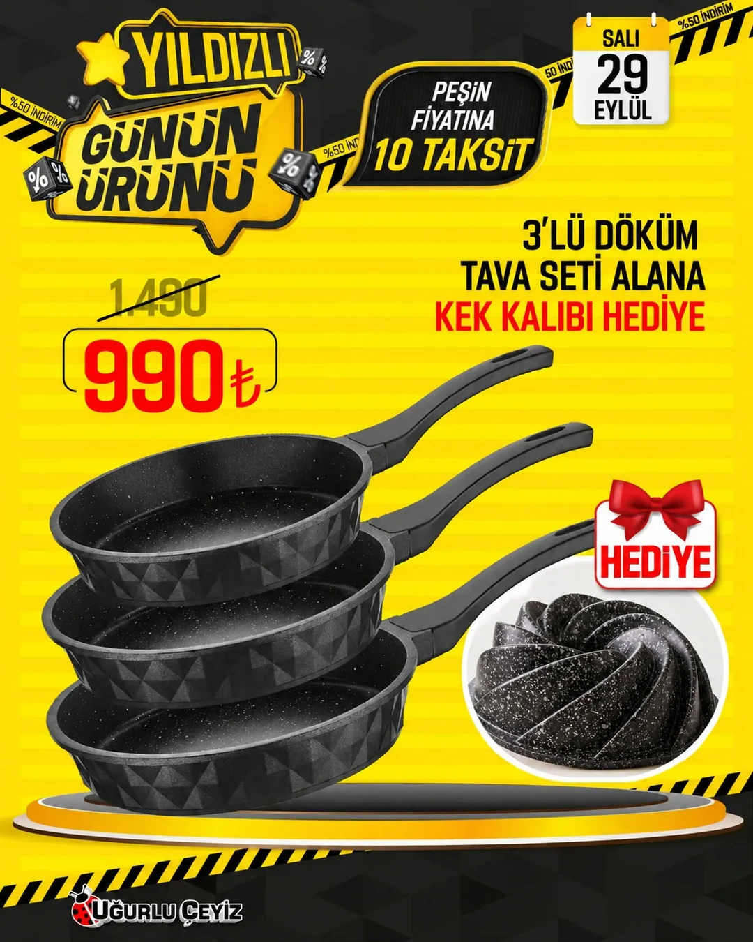 Tava Seti 3Lu Stone Alana Kek Kalıbı Hediye