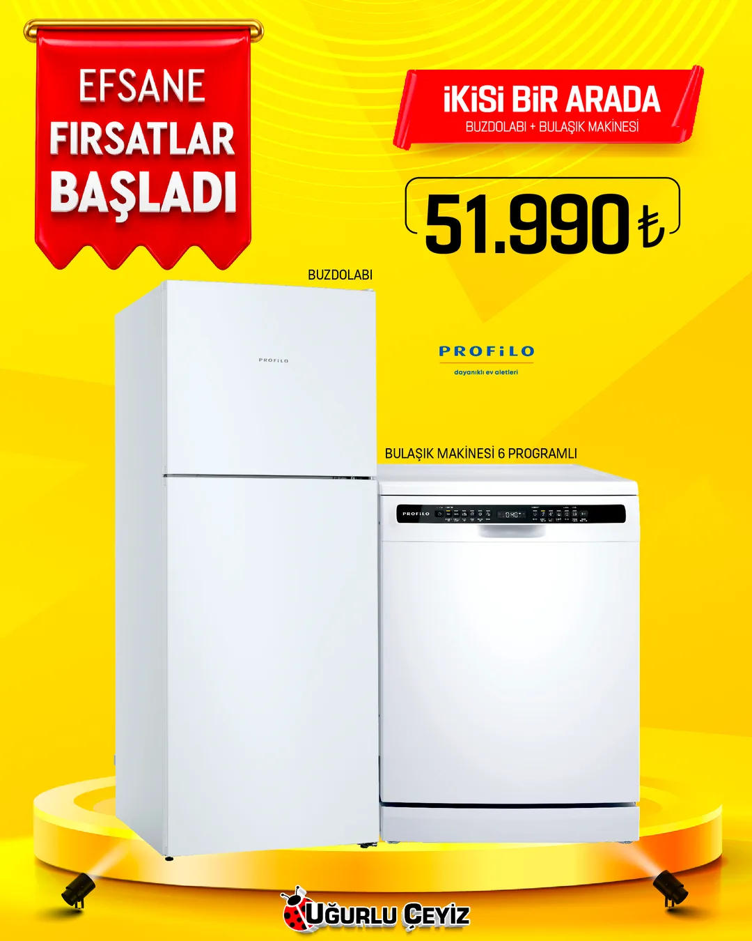 PROFİLO BUZDOLABI + BULAŞIK MAKİNASI İKİLİ PAKET