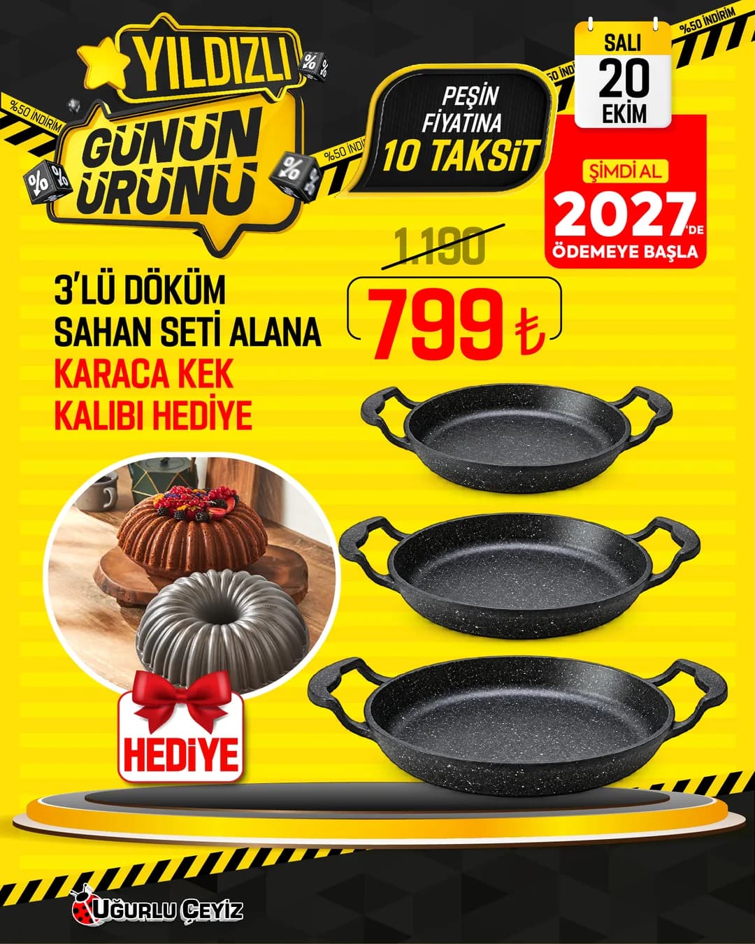 3'lü Döküm Sahan Seti Alana Karaca Kek Kalıbu - 1. görsel