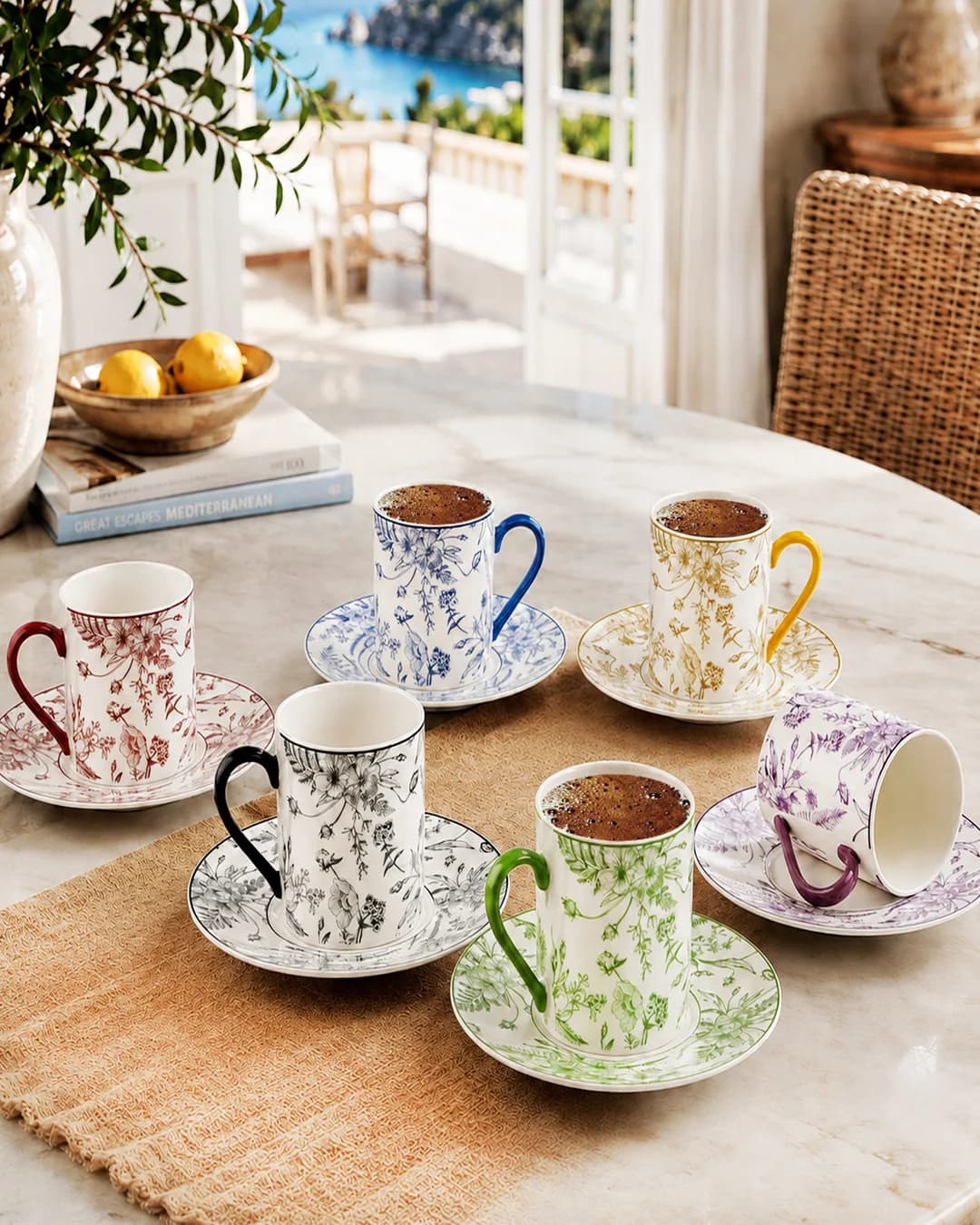 Kosova Kahve Fincanı Takımı 6'lı Ayaklı Hand Painted 03284 - 1. görsel