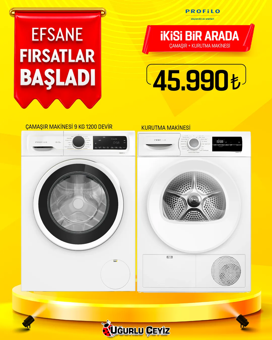 PROFİLO KURUTMA MAKİNASI + ÇAMAŞIR MAKİNASI İKİLİ PAKET