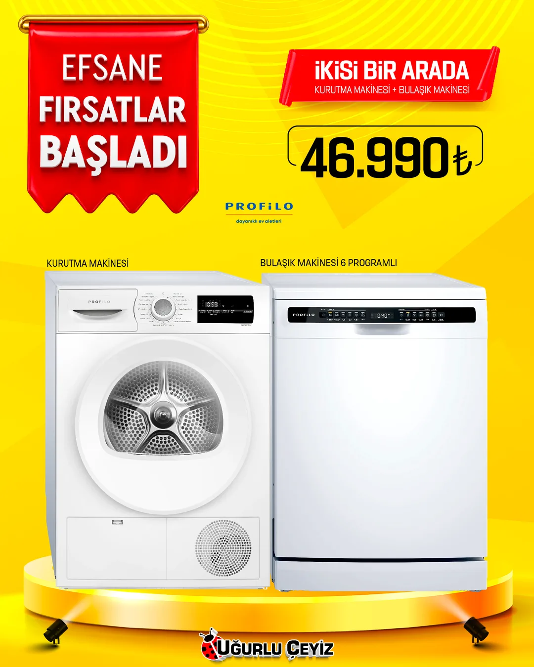PROFİLO KURUTMA MAKİNASI + BULAŞIK MAKİNASI İKİLİ PAKET