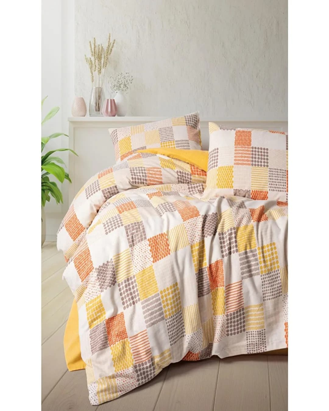 Cotton Box BOX Nevresim Takımı Tek Kişilik Flanel Palm Hardal - 1. görsel