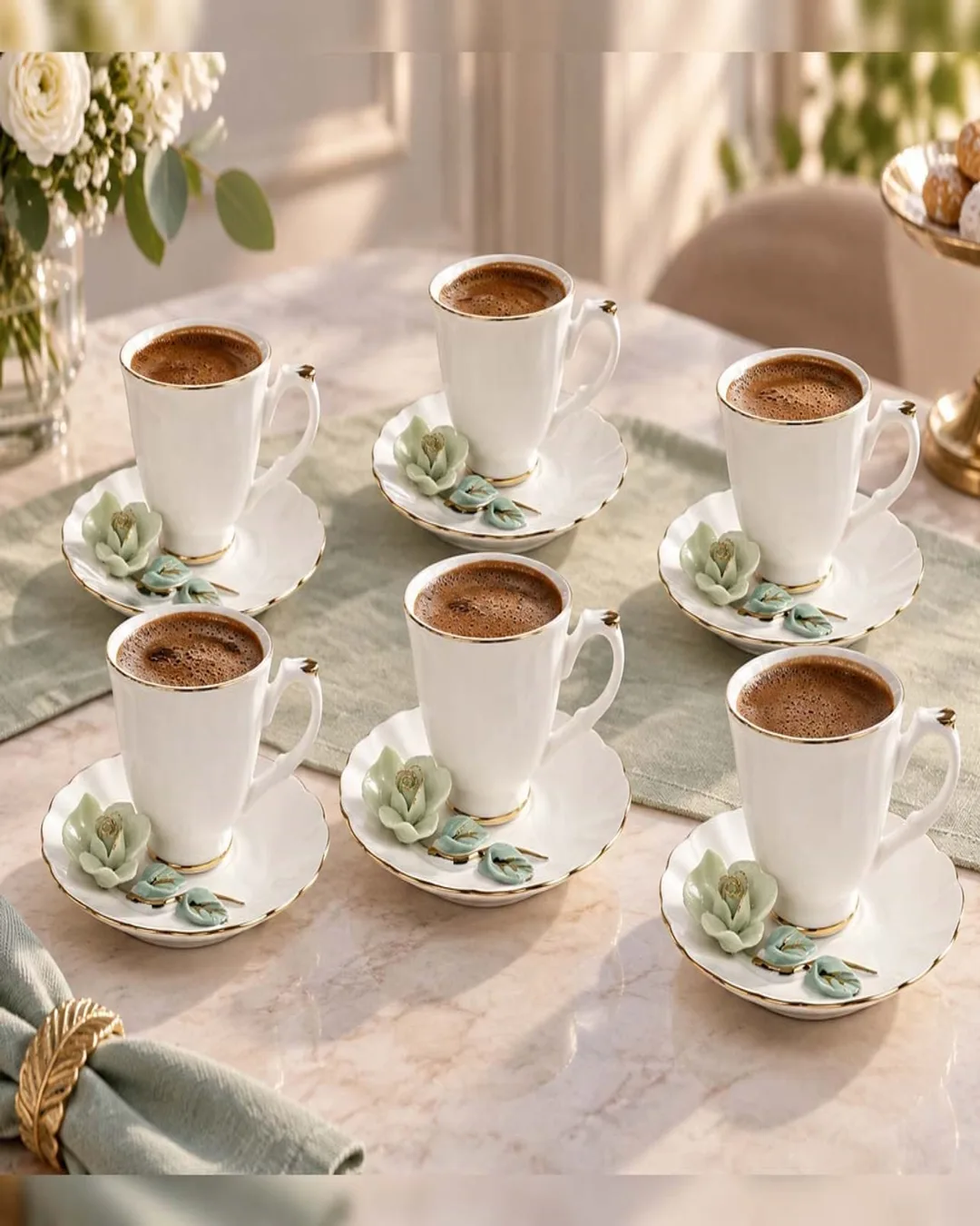 Emsan Petal Luxe Gold Beyaz 6 Kişilik Kahve Fincanı Takımı - 1. görsel