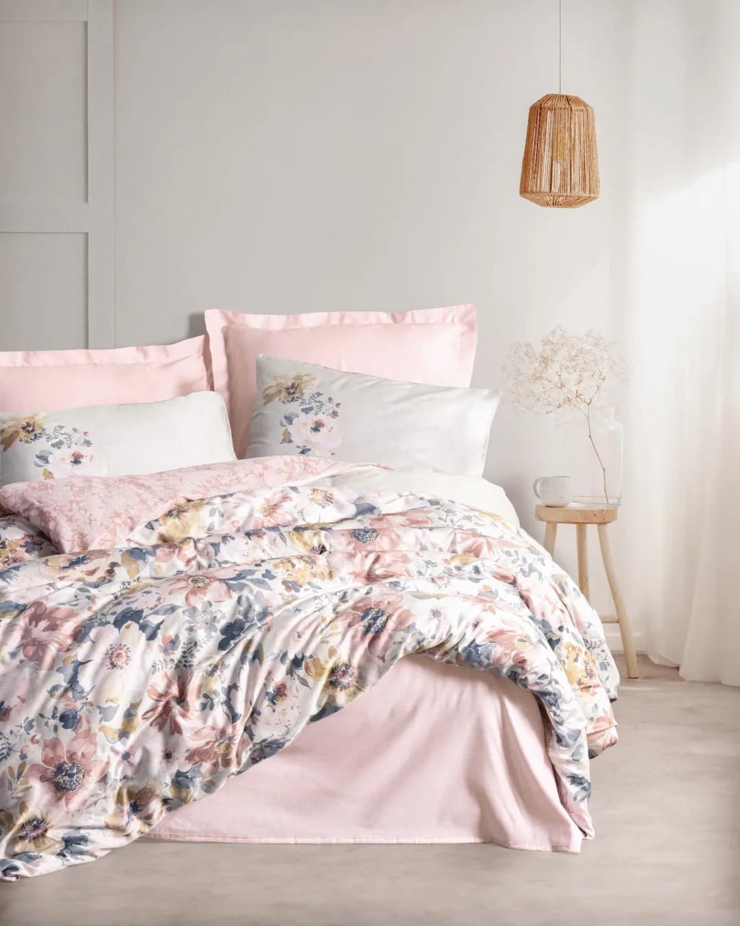 Cotton Box Çift Kişilik Nevresim Takımı Saten Dalya Pudra