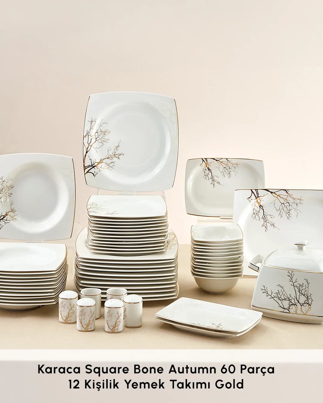 Karaca Yemek Takımı 60 Parça Kare Autumn Gold Cream