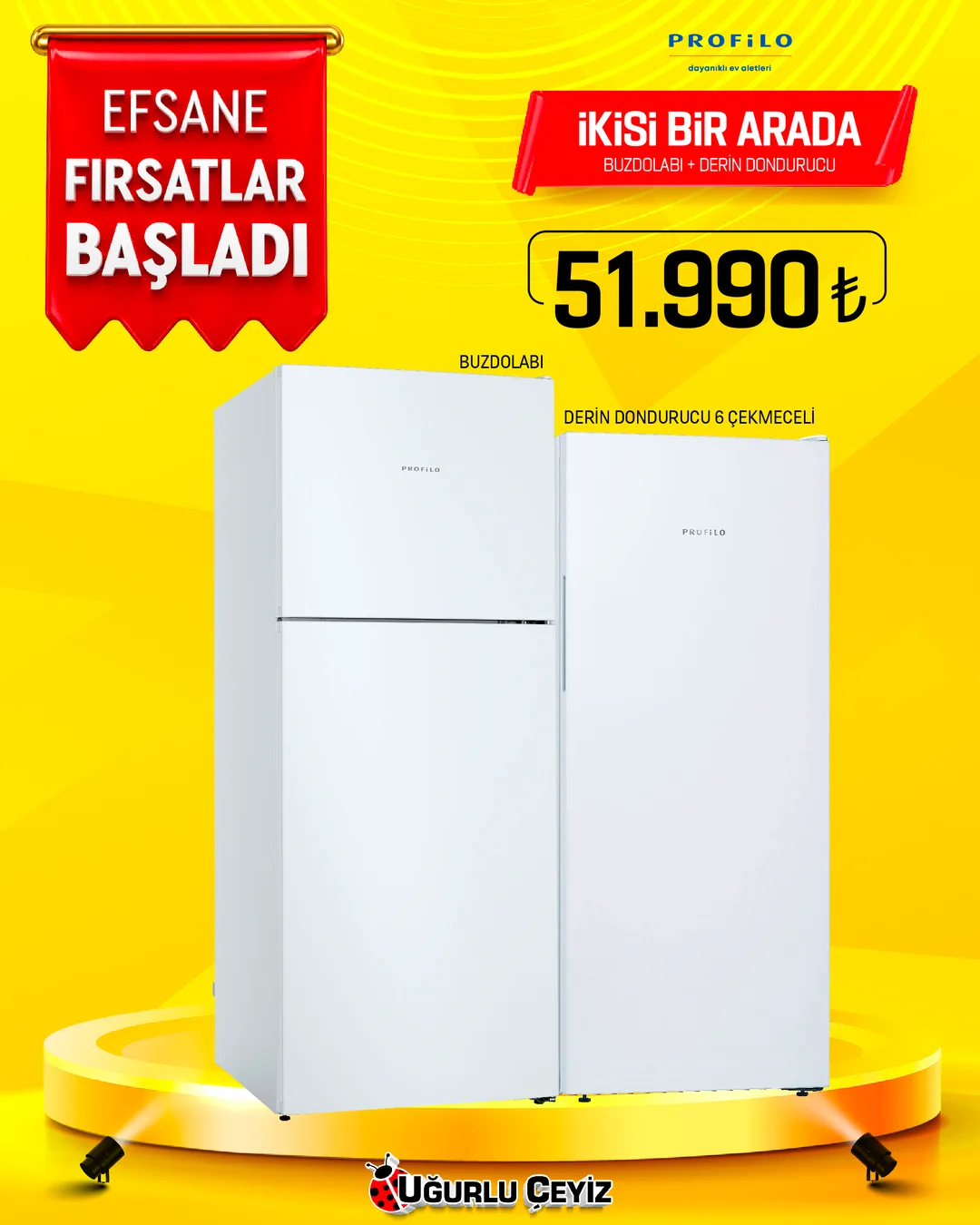 PROFİLO BUZDOLABI + DERİN DONDURUCU İKİLİ PAKET